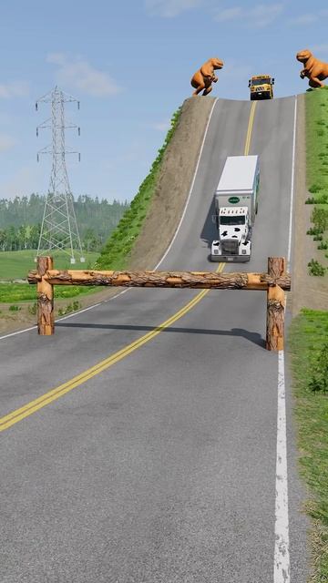 Buses & Cargo Truck vs Log Trap - BeamNG.Drive #shorts #beamngdrive #bus