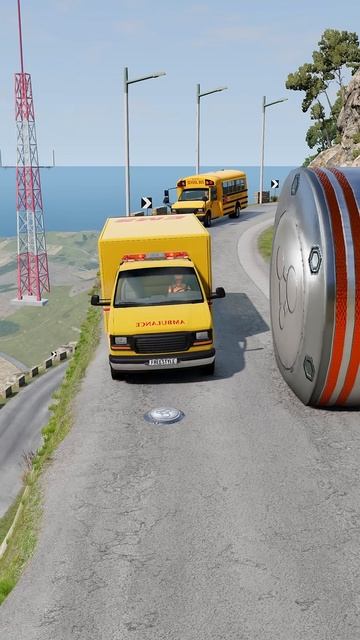 Cars & School Bus vs Giant Pit Bollards Crash #5 - BeamNG.Drive