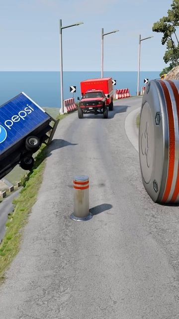 Cars & Ambulance Van vs Giant Pit Bollards Crash - BeamNG.Drive