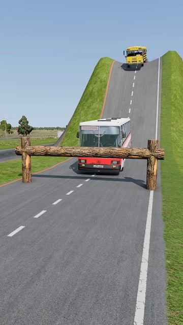 Long City Buses & School Bus vs Log Trap - BeamNG.Drive #shorts #beamngdrive #bus