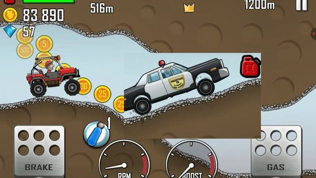 Полиция удирает от преступника в Hill Climb Racing.