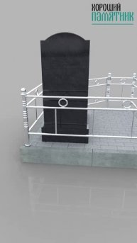 Женский памятник с кованой оградой в виде вертикальной стелы из Габбро-Диабаза