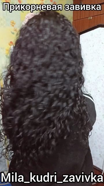 Прикорневая вертикальная завивка на окрашенных, плотных, тяжёлых, густых волосах.