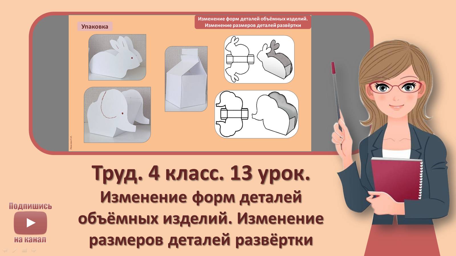 4 кл. Труд. 13 урок. Изменение форм деталей объемных изделий. Изменение размеров деталей развертки