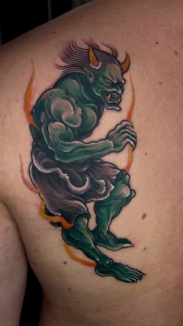 Японский демон! Татуировка по индивидуальному эскизу!