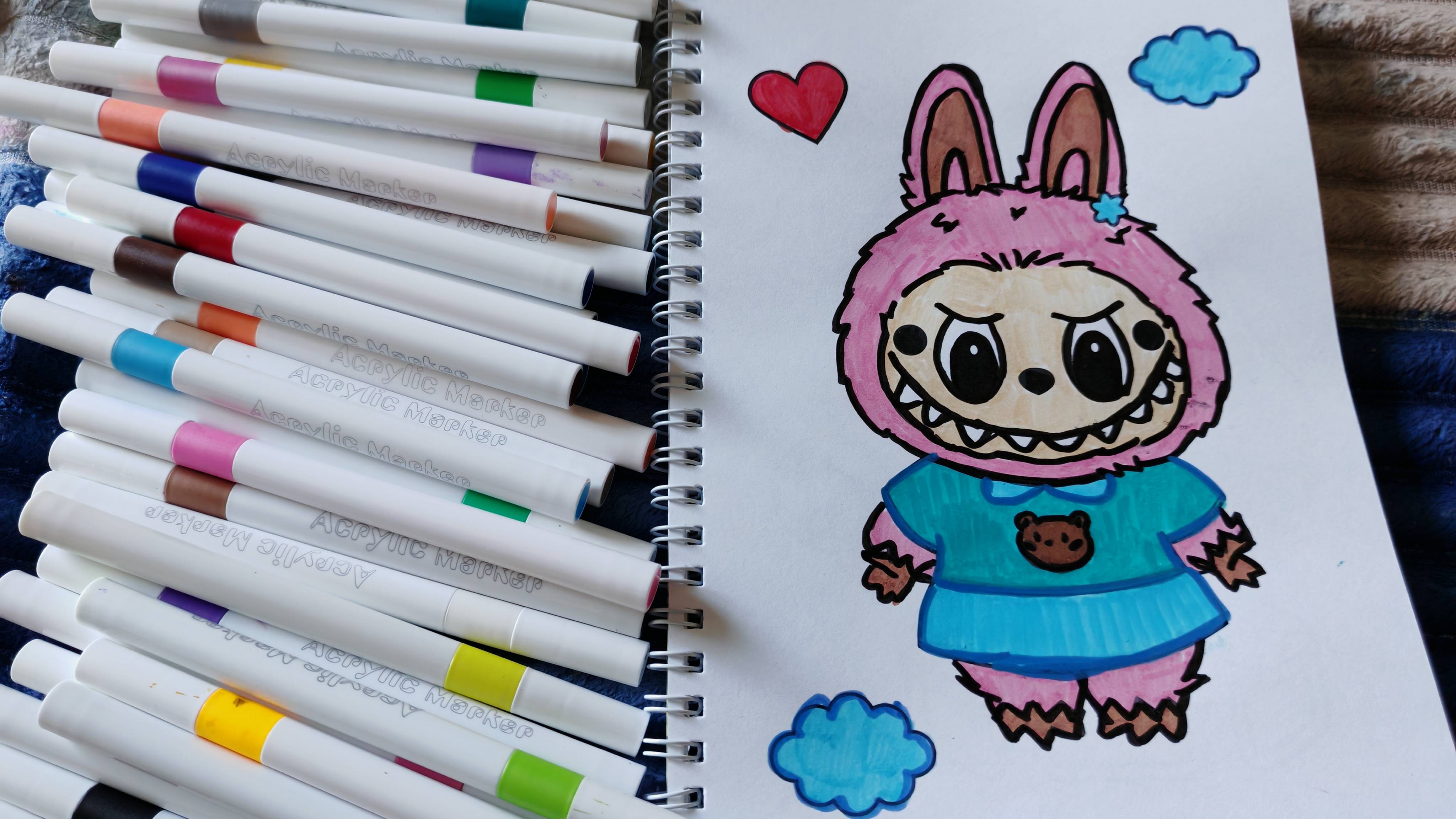 Раскрашиваю лабубу labubu акриловыми маркерами, раскраска лабубу