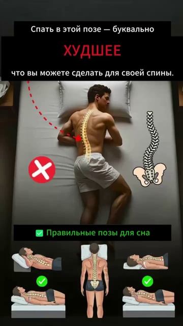 😴 Ваша поза во сне может незаметно разрушать позвоночник. Вот что нужно знать.❌