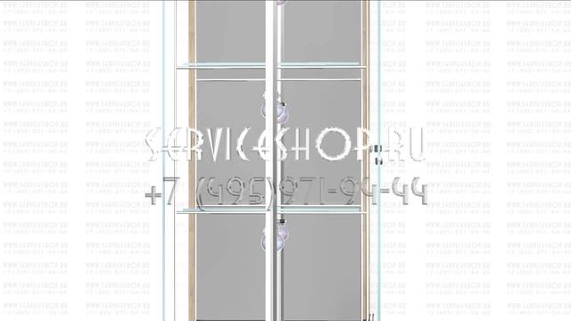 Торговый прилавок со стеклянными полками и тумбой