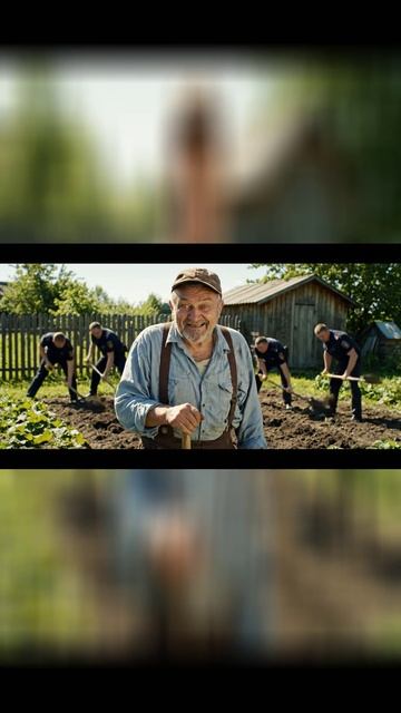 Дед на огороде.