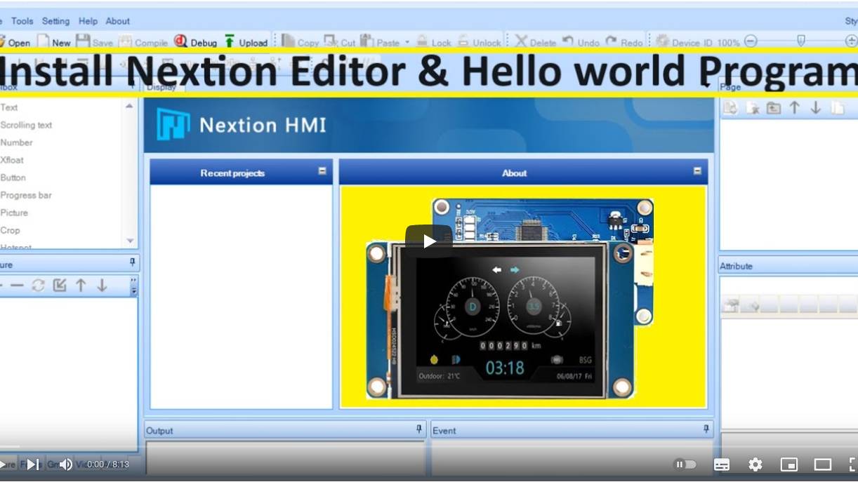 94. Install Nextion Editor and simple graphical Hello World using FTDI