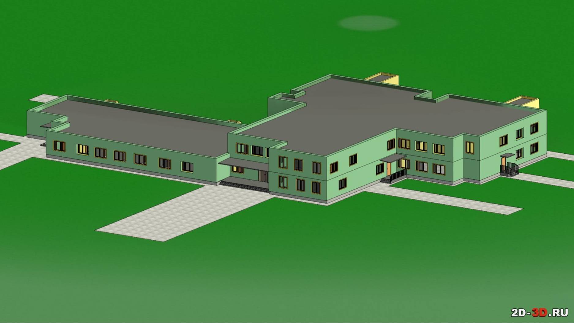 3D модель здания детского сада на 120 мест в Revit + пояснительная записка в курсовом проекте