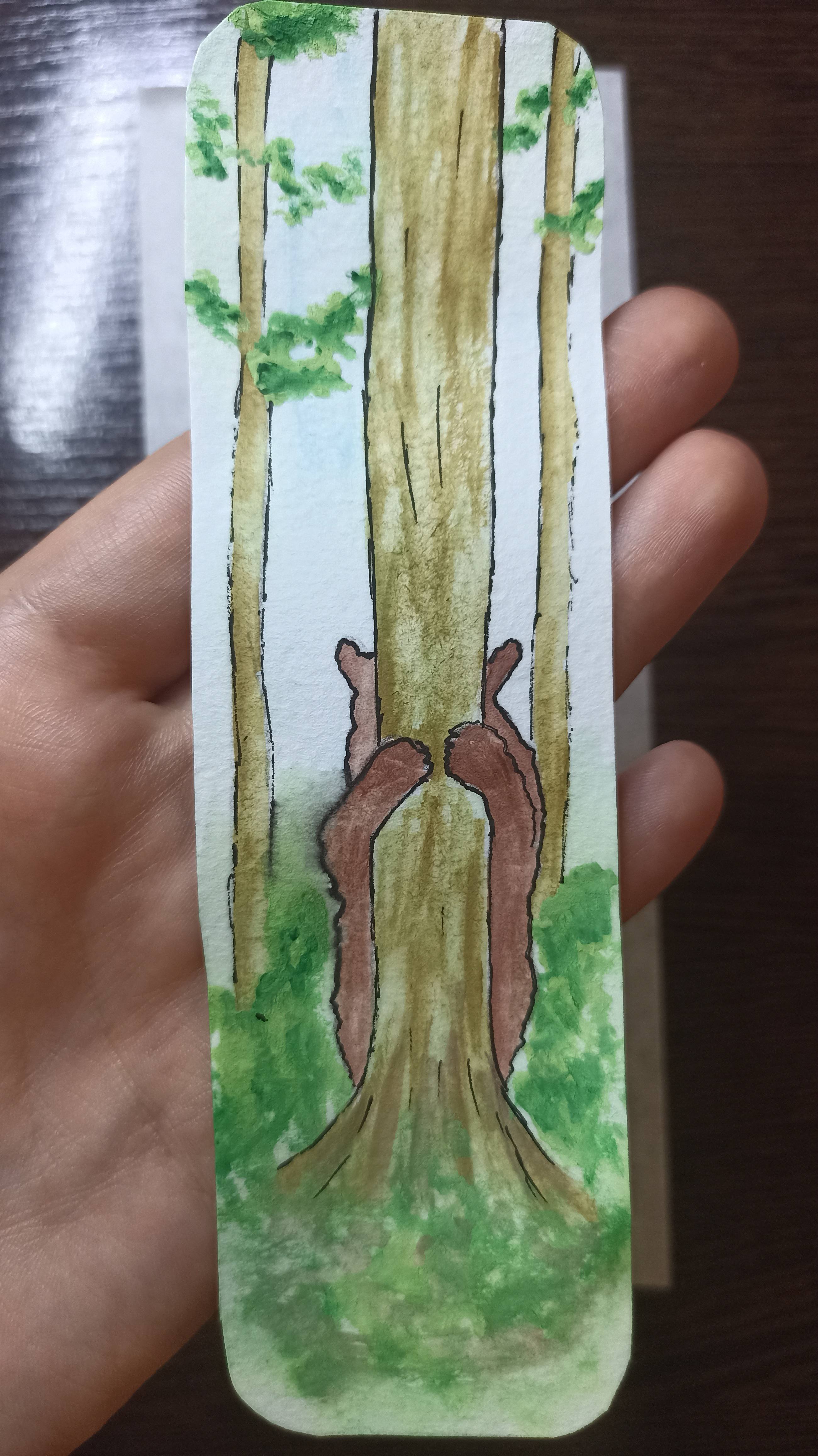 Рисунок гуашью / Медведь за деревом