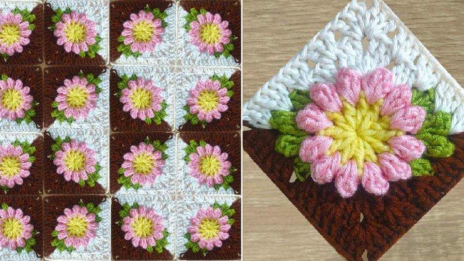 Простой яркий мотив крючком из остатков пряжи, который стоит связать! вязание крючком для начинающих