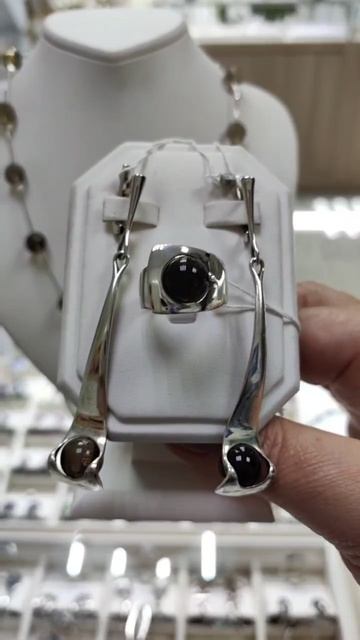 💎СЕРЕБРЯНЫЙ КОМПЛЕКТ С РАУХ ТОПАЗОМ💎СЕРЬГИ💎КОЛЬЦО💎КОЛЬЕ💎