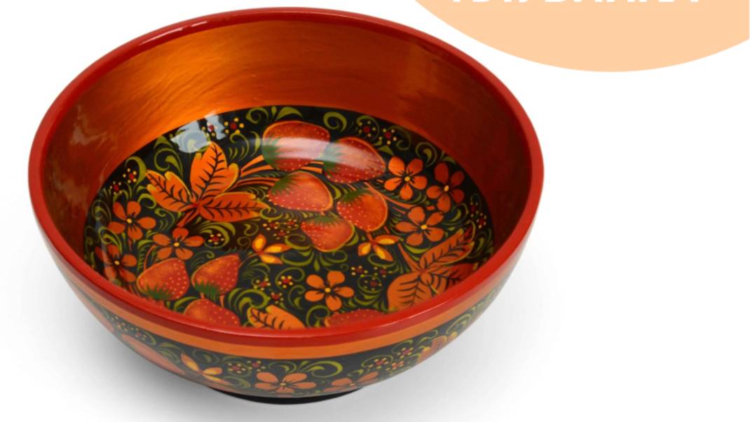 Тарелка деревянная глубокая хохлома "Клубника". Арт.30060