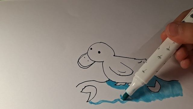 рисуем позитивный рисунок уточка в озере😉 Неожиданное солнышко появилось в конце