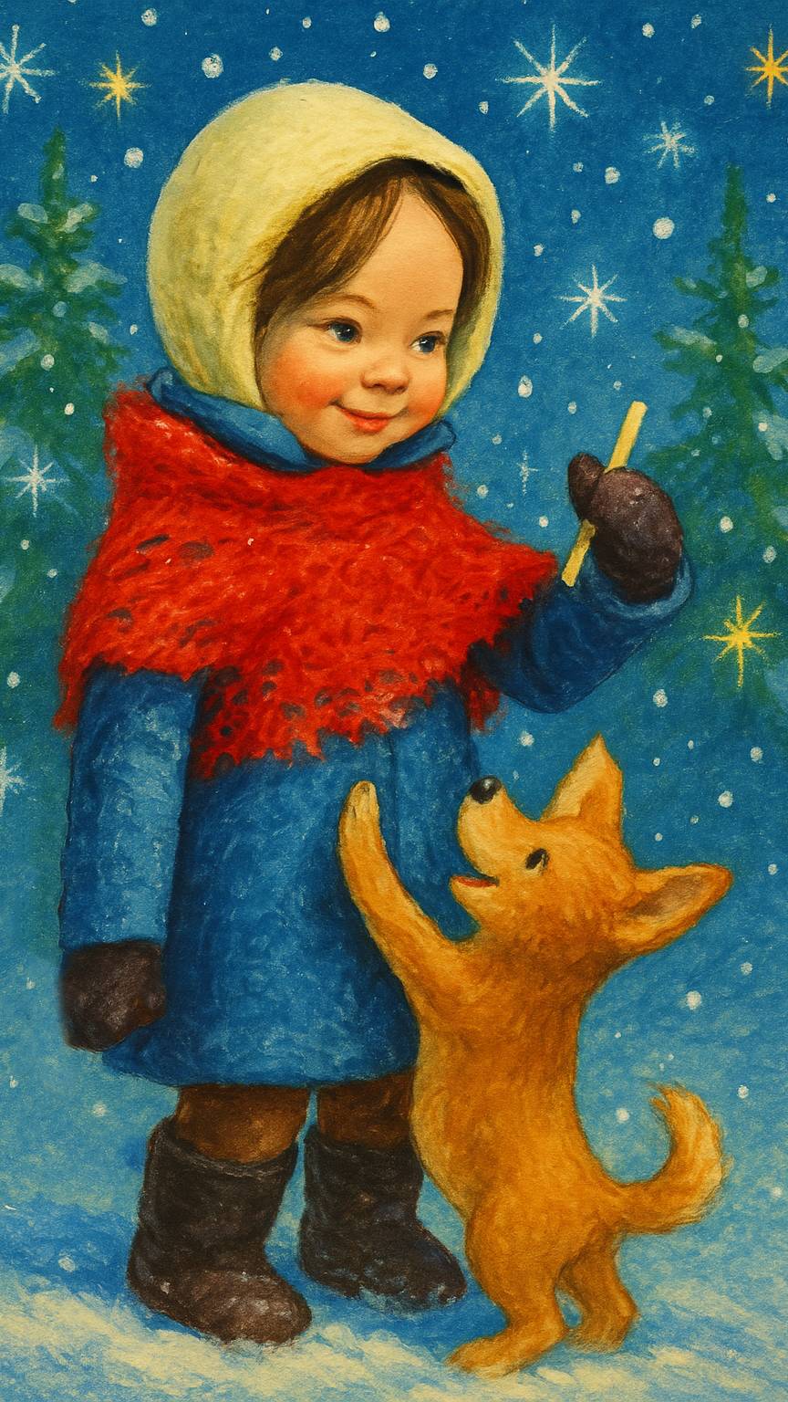 Ватная ёлочная игрушка. Коллекционная. Девочка с собачкой.