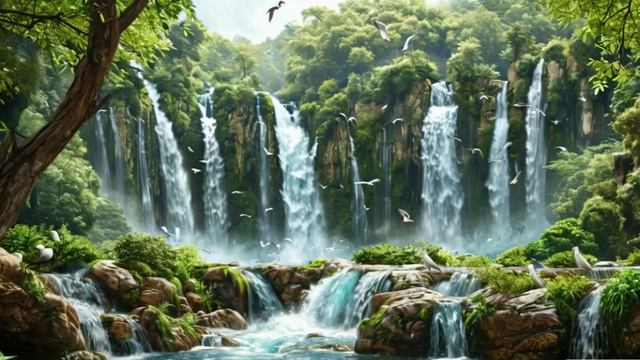 Шум водопада и пение птиц звуки природы для релакса