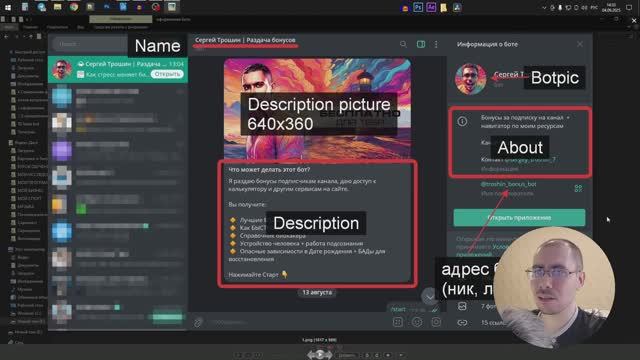 Структура Telegram бота  (перед настройкой)/ Что где будет отображаться