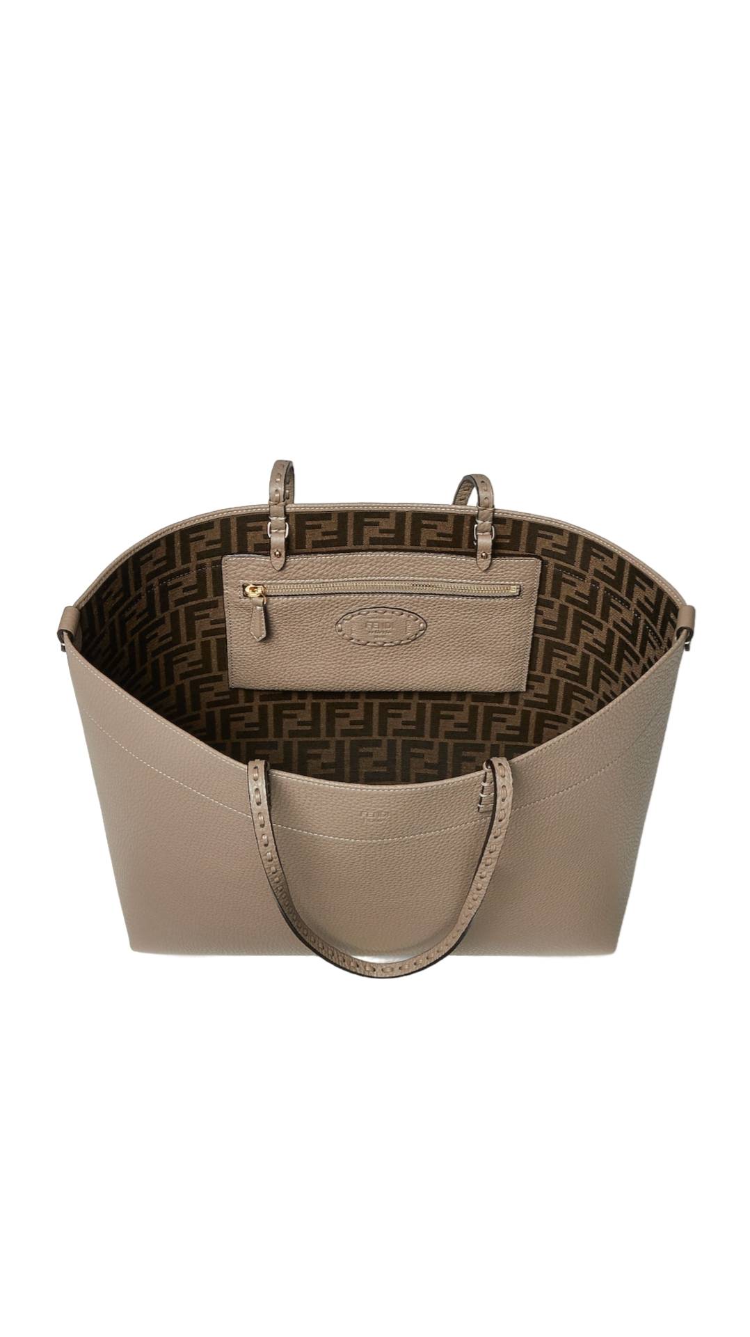 Сумка-шоппер FENDI Medium Roll Selleria Shopper In Cuoio Romano Leather Dove Grey — обзор распаковка