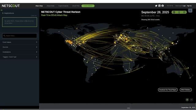 В сети нашли интерактивную карту того как по всему миру распространяются DDoS и другие кибератаки.