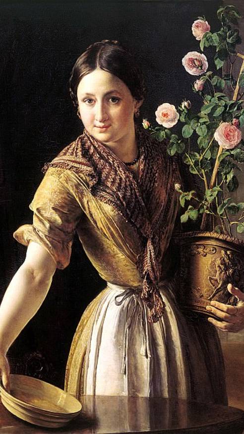 Девушка с горшком роз