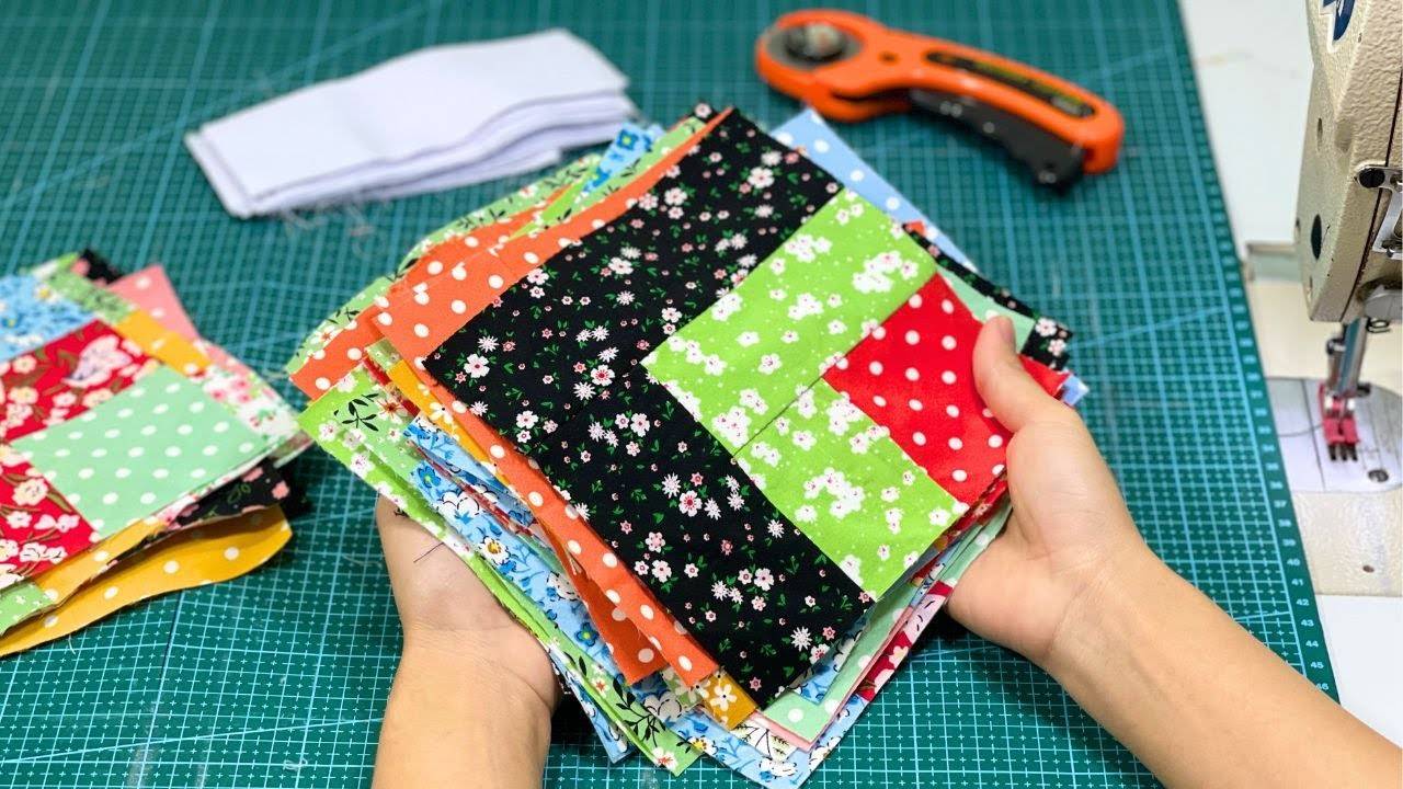 Простое лоскутное одеяло с использованием оставшихся полосок.