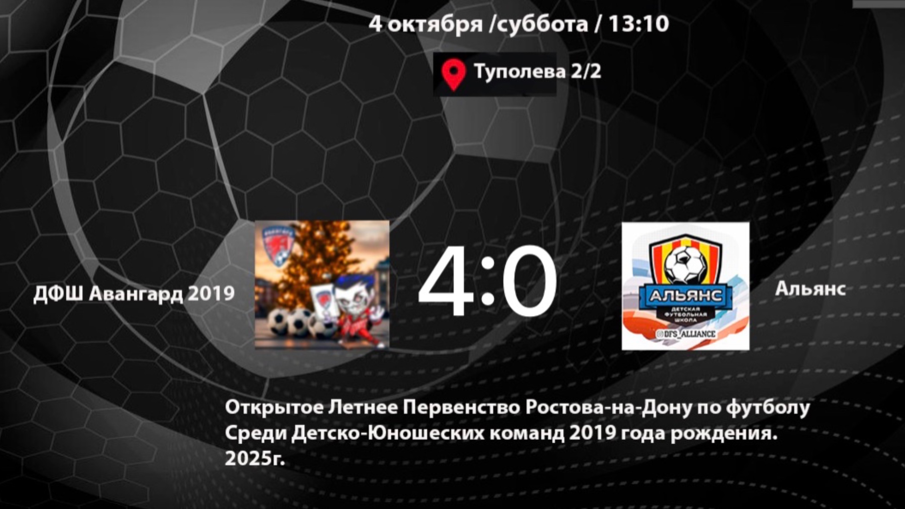 Открытый чемпионат г.Ростова-на-Дону  2019г.р. Сезон 2025. Авангард 2019-Альянс 2019 . 4:0