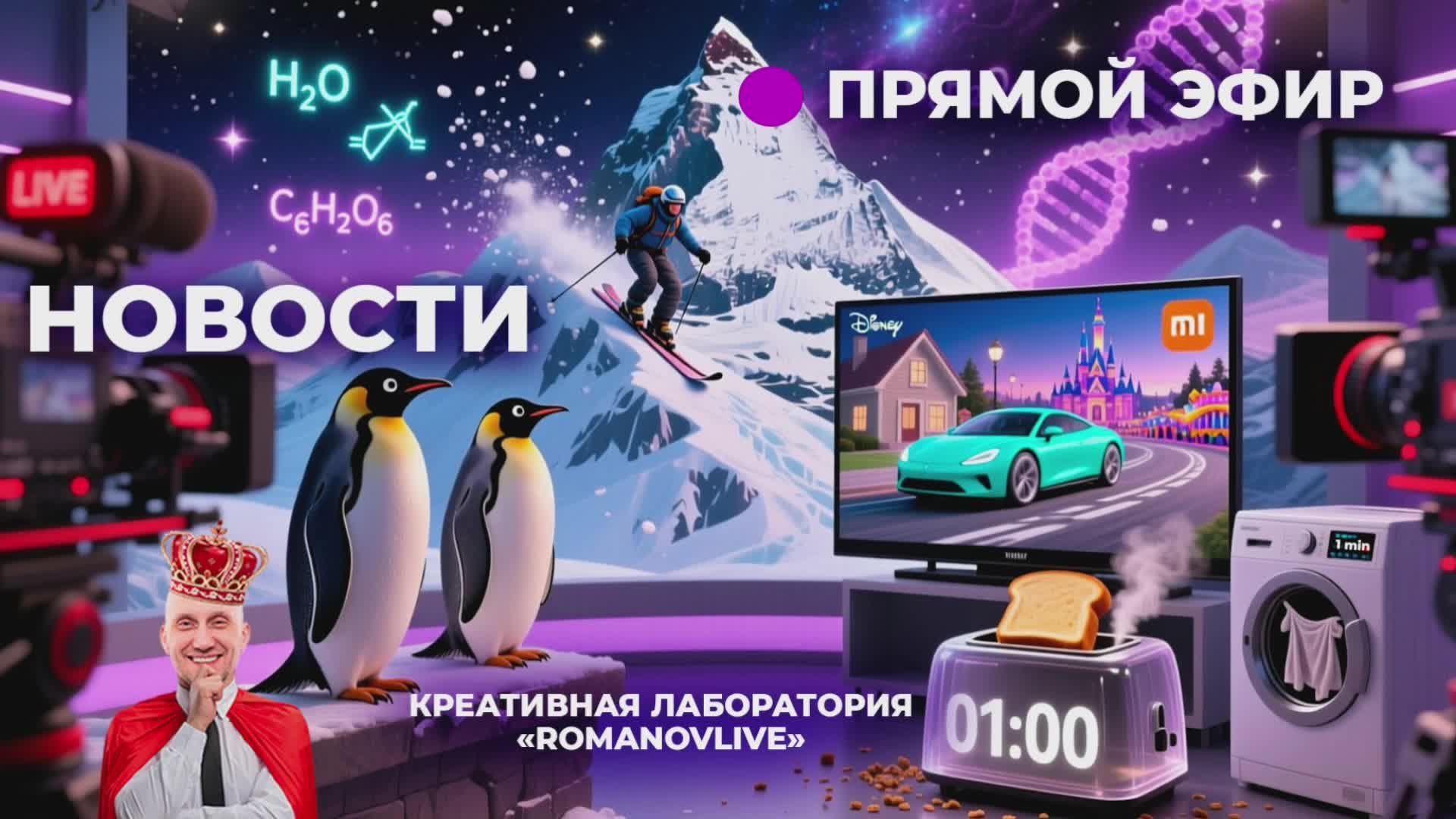 Селфи пингвинов. Эверест покорён на лыжах. Стиральная минута. Электрокар сам уехал.Прозрачный тостер