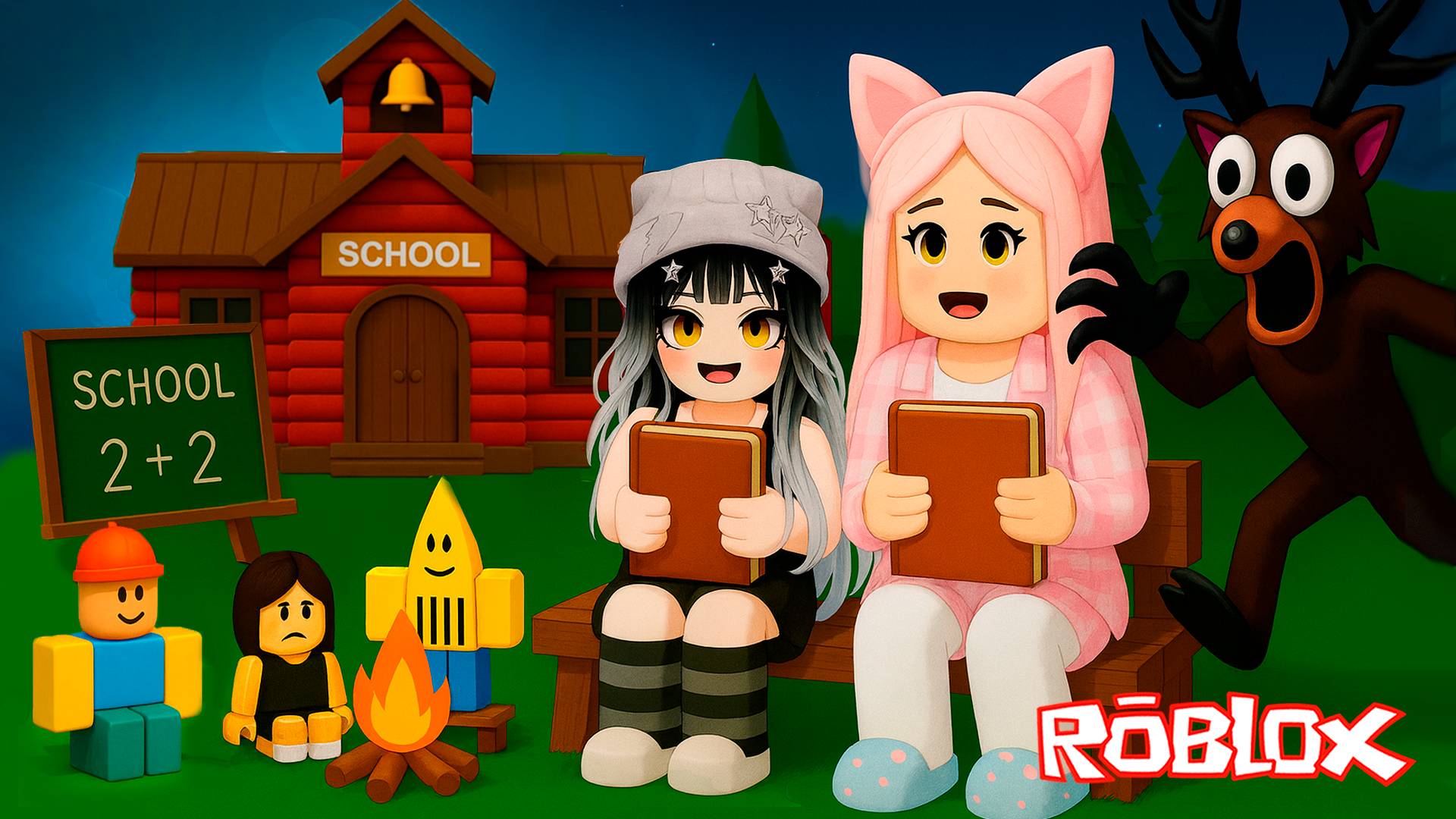 СТРОЮ ШКОЛУ в 99 НОЧЕЙ В ЛЕСУ с @DogGamer1⁩ в ROBLOX | 99 Nights In The Forest в Роблокс - Скетчи