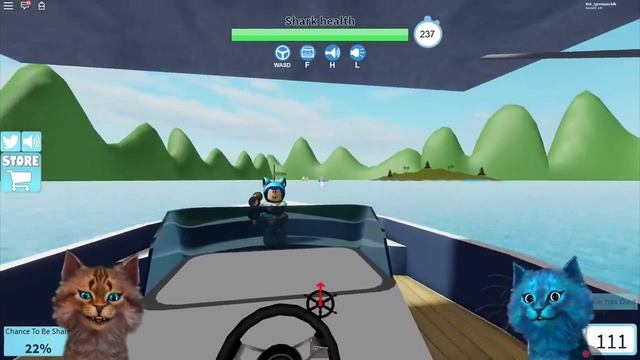 кот против гигантской акулы! ROBLOX SharkBite котик игроман и котёнок лайк про