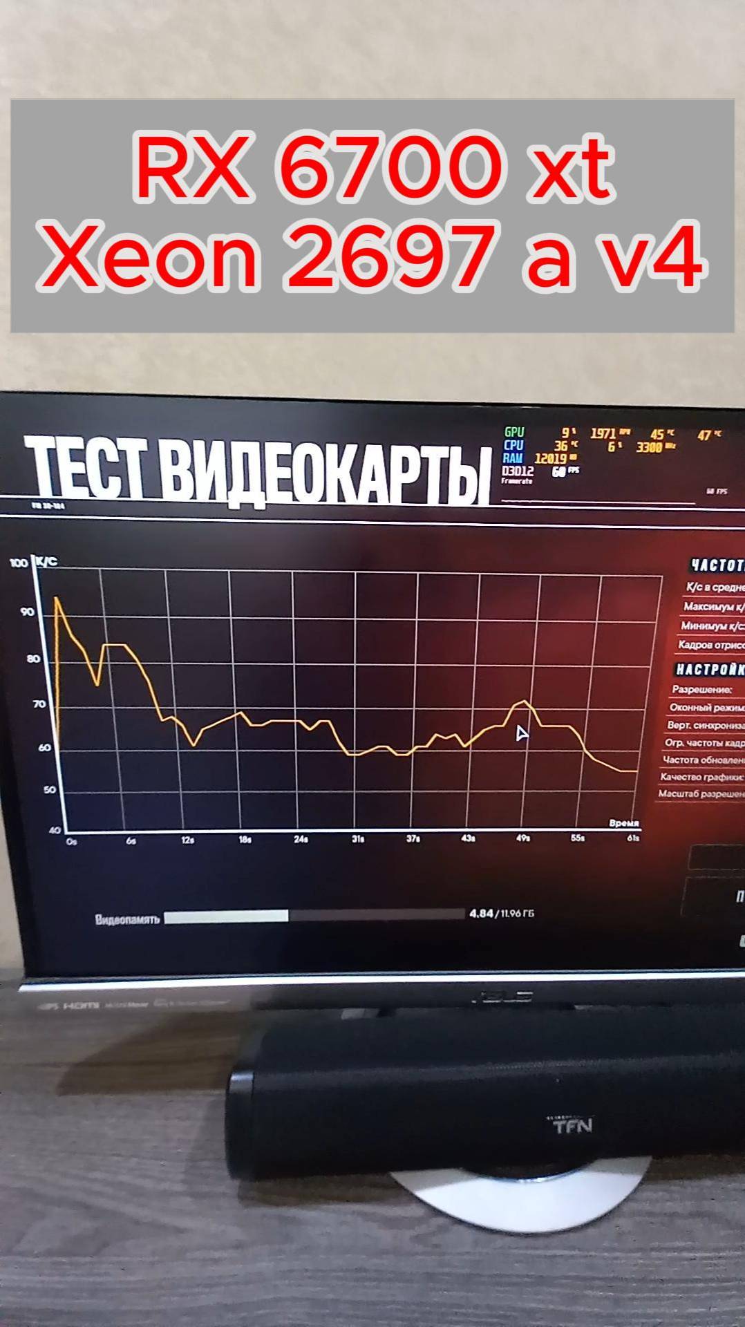 RX 6700xt и Xeon2697a V4 тест FPS  мощности и температуры