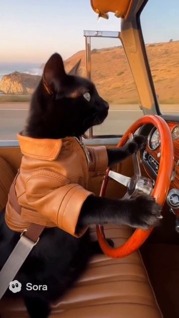Котик научился водить автомобиль #кот #авто