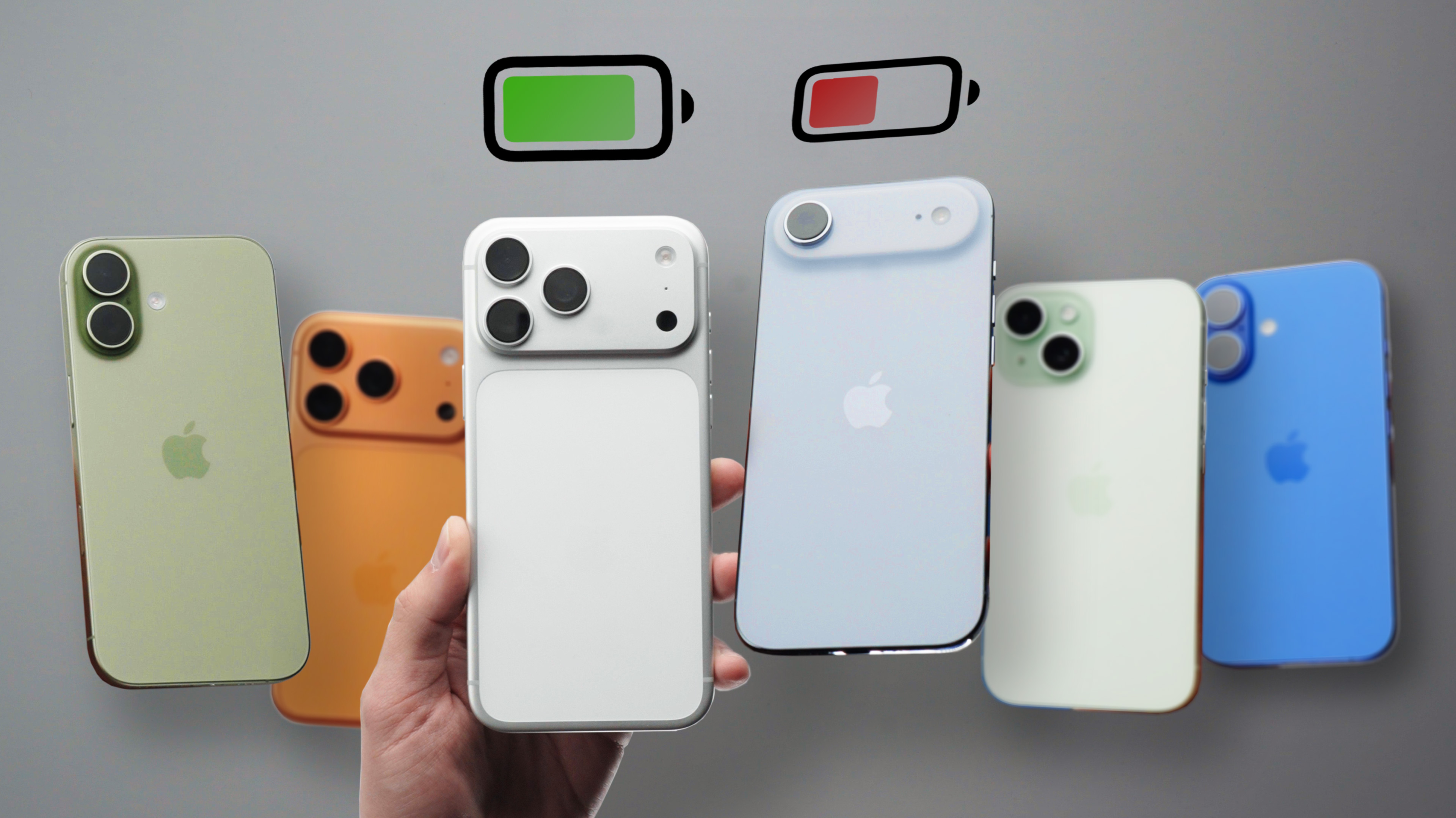 Тест батарей iPhone Air / 17 / Pro / Max (и сравнение с iPhone 13 / 15 / 16)