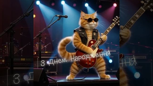 Відео листівка привітання з Днем Народження! Котик грає на гітарі. Котик-рокер. #зднемнародження