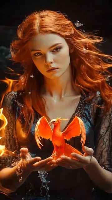 Красивая рыжая девушка и птица Феникс. Футаж. Footage #футажидлямонтажа #видеодлямонтажа #футажи