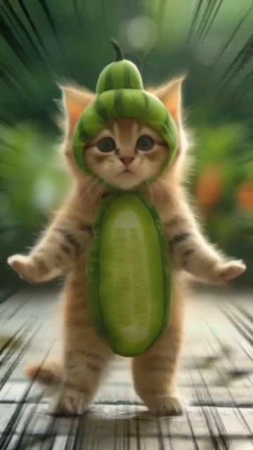 котик танцует в костюме огурца #котик #танцует