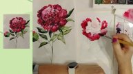 Пион акварель. Моя версия по мотивам чужого урока.Вдохновлена.