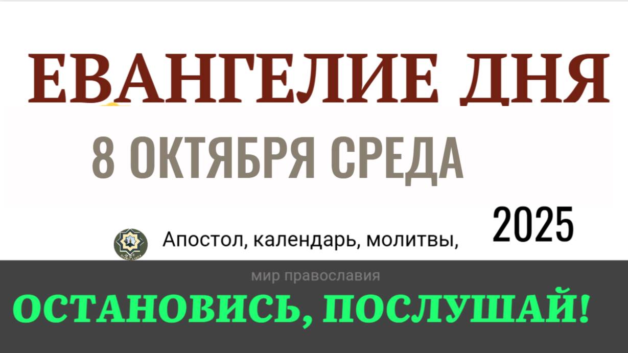 8 октября среда Евангелие дня 2025 с толкованием #евангелие