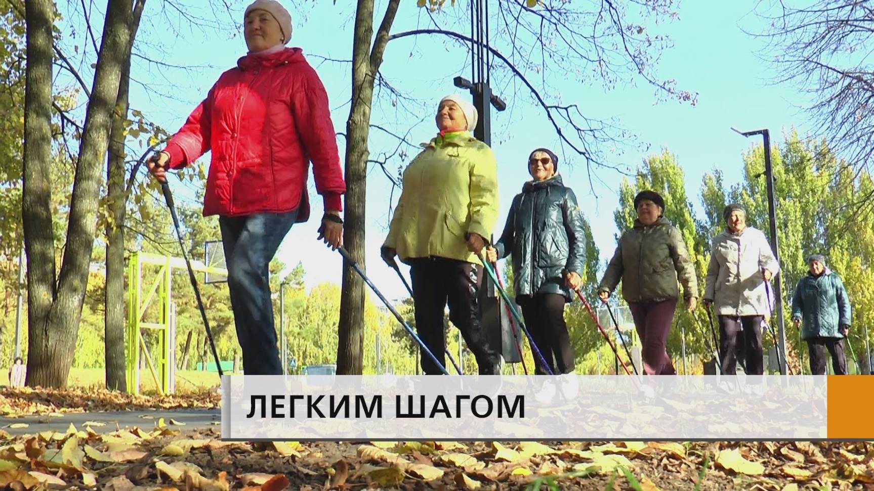 Осеннее солнечное утро начали с занятий скандинавской ходьбой