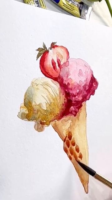 Мороженое /Ice Cream. Акварельный этюд. Акварель 