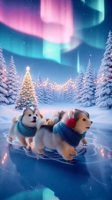 Щенки катаются на коньках ⛸️