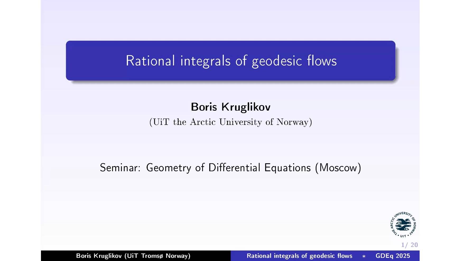 Seminar GDEq. Rational Integrals Of Geodesic Flows