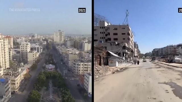 От оживлённых улиц — к руинам: пугающее видео, как изменился сектор Газа за время конфликта.