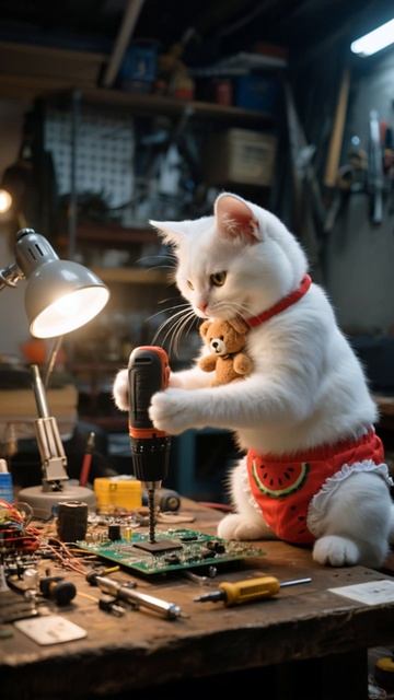 Маленький кот, делающий робота