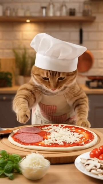 Котик готовит пиццу 🍕