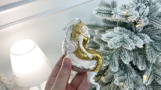 Елочная игрушка ГЛАМУРНАЯ РУСАЛКА в ракушке с валиком, полистоун, 14 см, D45150-1