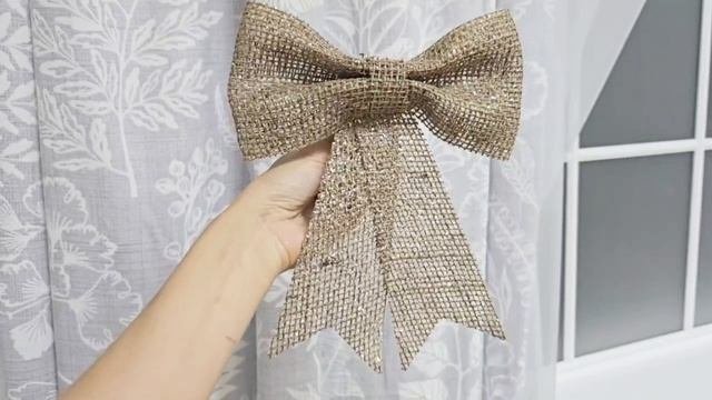 ДЖУТОВЫЙ БАНТИК с серебряным глиттером, 20х24 см, 610007