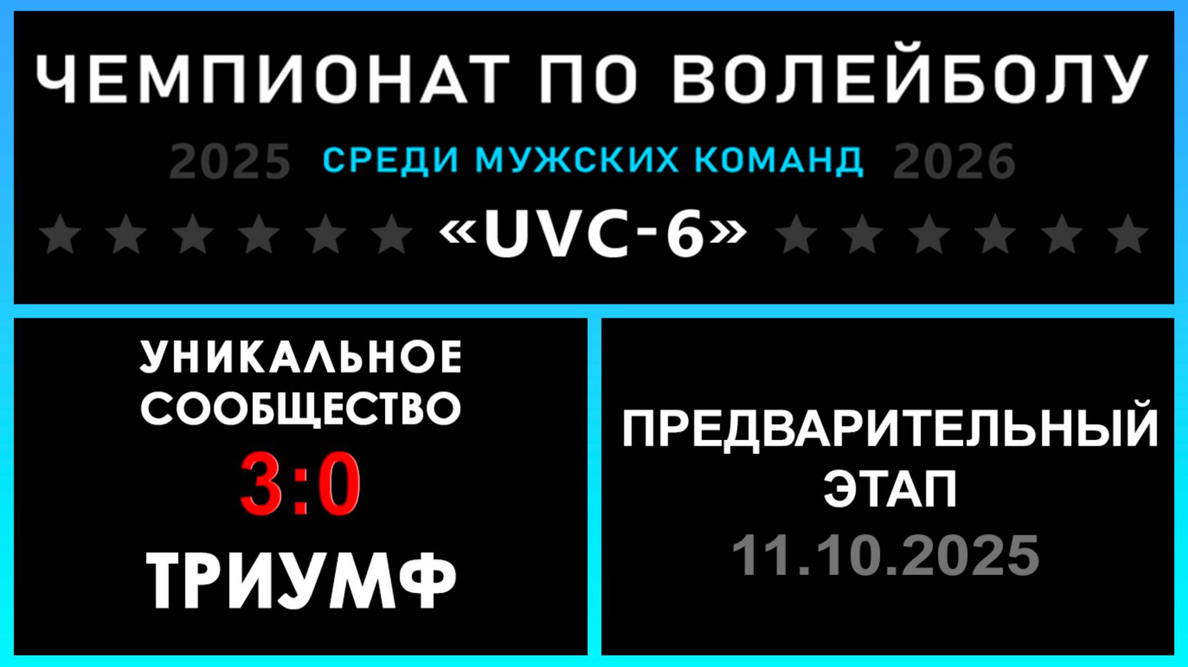 Уникальное сообщество - ТРИУМФ, UVC-6 (Мужчины) - Предварительный этап
