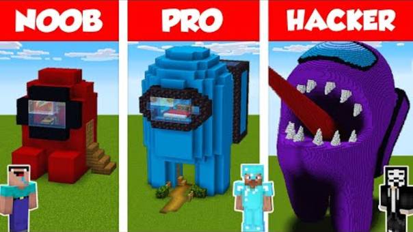 Minecraft NOOB Vs PRO Vs HACKER_ AMONG US HOUSE BUILD CHALLENGE In Minecraft _ Animation